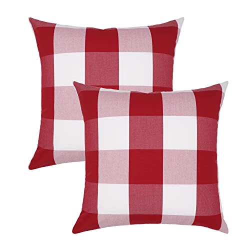 NAVIBULE Farmhouse Red Buffalo Check Plaid Throw Pillow Covers for Christmas Decorative Square Cushion Pillow Cases 2 Packs 18 x 18 Inch