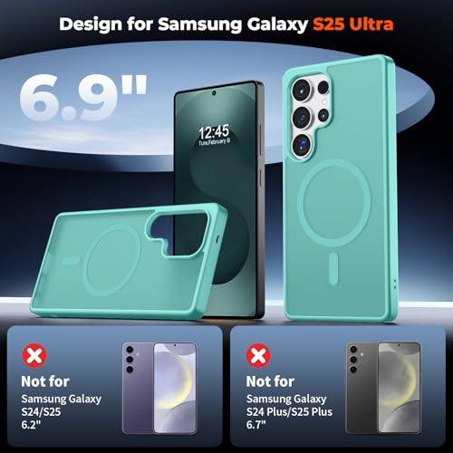 Image of SUPFINE Magnetic for Samsung Galaxy S25 Ultra Case with Screen Protector, (Built-in Magnets) (Military Grade Drop Protection) Slim Translucent Shockproof Phone Case,Blue Green