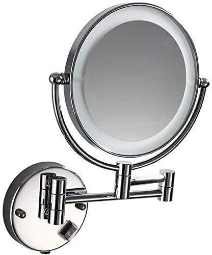 ZADIKO Makeup Mirror Makeup Mirror, Wall- Mounted Makeup Mirror 360 Rotating Design Folding LED 8- inch Makeup Mirror Silver Double- Sided 3X