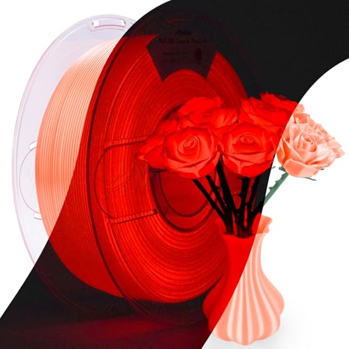 AMOLEN Glow in the Dark PLA Filament，Shiny Silk & Glow 3D Printer Filament PLA Glow Filament 1.75mm Orange-Red, Best with UV Lamps, Dimensional Accuracy +/- 0.02 mm 1KG(2.2lb)