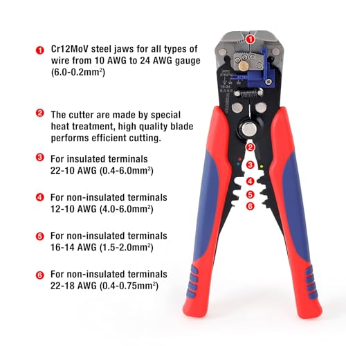 WORKPRO Stripper Automatic Stripping Pliers, Stripping Wire Cutter Pliers AWG 22-10 (0.2~6.0mm²) Stripping Tools 200mm - 2