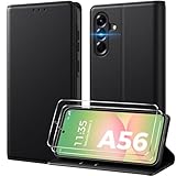 Peakally Handyhülle für Samsung Galaxy A56 5G Hülle [Mit 2 Stück Panzer Schutz Glas] [Premium PU Leder] [Kartenfach] [Ständer] Klapphülle Kompatibel mit Galaxy A56 - Schwarz