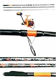 Canna da surfcasting in carbonio alto modulo in 3 sezioni con anelli in Sic serie K con trattamento anticorrosione. Veloce, progressiva e potente. L'azione ripartita agevola considerevolmente i lanci a lunghissima distanza, La vetta sdoppiata permette di individuare ogni minima tocca del pesce. Caratteristiche Tecniche: Lunghezza Aperta: 4.20Mt Lunghezza Chiusta (ingombro): 145Cm Sezioni: 3 Peso: 480Gr Azione: 100-200Gr