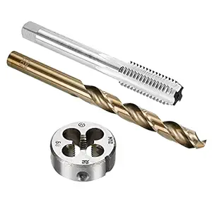 uxcell Tap and Die and Drill Bit Set, M12 x 1.75 Left Hand Thread Milling Tap and Round Die, 10.2mm Cobalt High Speed Steel Twist Drill Bit
