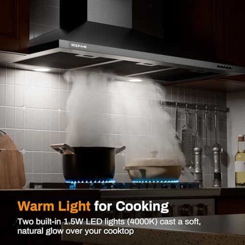 Image of 36 Inch Wall Mount Range Hood Ducted /Ductless Convertible Kitchen Exhaust Hood with 450 CFM Motor, 3 Speed Fan, LED Lighting and Dishwasher Safe Filters, Matte Black Painted Finish