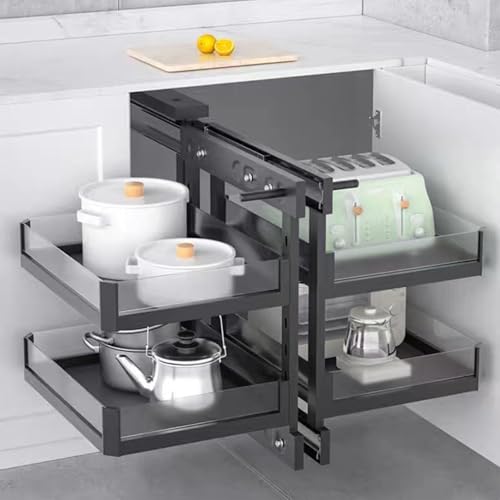 Blind Corner PullOut Organizer for Kitchen Cabinets 4 Baskets Sliding Shelf Home Cabinet Organizer Universal Left & Right Fit SpaceSaving Storage Solution