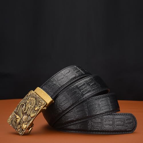 Men Ratchet Crocodile Pattern Embossed Belt with Dragon Rectangle Sculpture Automatic Buckle Handmade Black Strap4