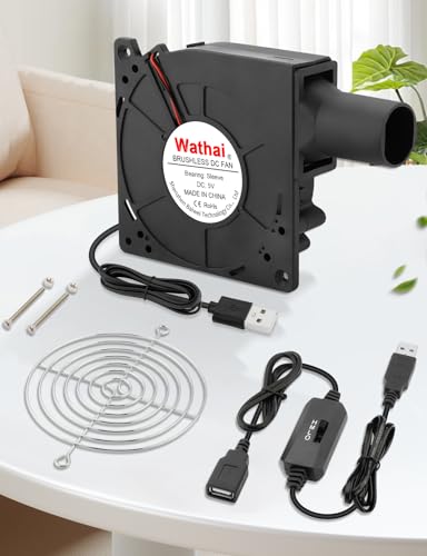 Wathai 120mm x 32mm USB Radiallüfter Gebläse Lüfter Turbinen mit Drehzahlregler für PC, Aufblasen, Kaminofen, BBQ Picknick, Growzelt, 3D Druck, Kühlung Lüfter für Haushaltsgeräte mit Rohr