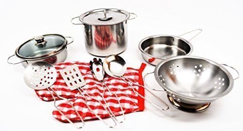 11 pieces Metal Pots and Pans with cooking utensils Set Pretend Play for Kids