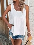 ATHMILE Womens Tank Tops Sleeveless Eyelet Embroidery Scoop Neck Loose Fit Casual Summer Flowy Beach White