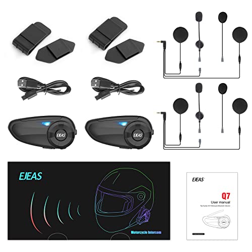 Ejeas Q7 Motorcycle Helmet Bluetooth Intercom, Motorcycle Bluetooth 5.1 Headset With Cvc Noise Reduction And Fm Radio Function, Connect Up To 7 Riders For Snowmobile/Atv/Dirt Bike (2 Pack) #TOP5