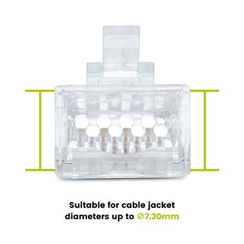 Image of trueCABLE Cat6A Extra Large RJ45 Pass Through Connectors, Staggered, Unshielded (UTP) Modular Plug, UL Listed, EZ Crimp End, Gold Plated 3 Prong 8P8C, 100 Pieces