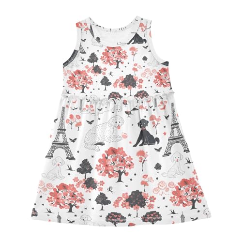 ALAZA Girls Dress Sleeveless Paris Eiffel Tower and Poodle Dogs Girl Casual Summer Dresses Girls Sundress, 2-8 Years