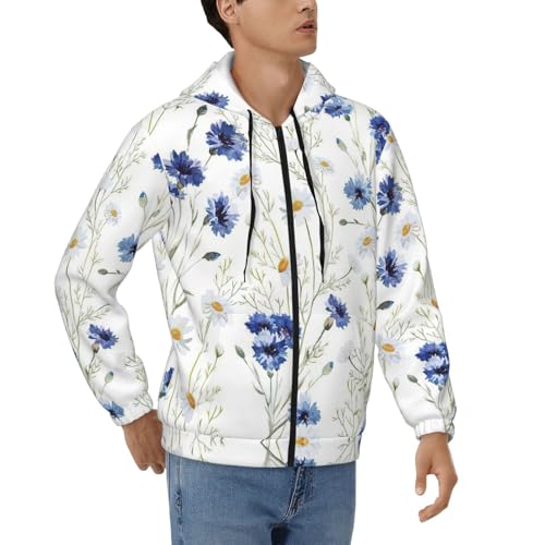 Sweat à capuche zippé homme imprimé fleurs sauvages marguerites bleuets