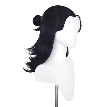 Black Long Geto Wig for Men Halloween Anime Style Cos Hair Replacement Wig | with Bun Straight Heat Resistan Hair Conventions Party Japanese Popular Magic Battle Anime
