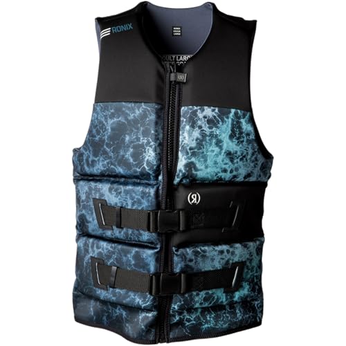 RONIX Men's Pointbreak CGA Vest - Durable Manhattan Tailored Yes Fit Life Jacket w/Comfort Cushion Foam, Back Support & Water-Resistant Liner for Wakeboard, Wakesurf & Wakefoil, Ocean/Black, X-Large
