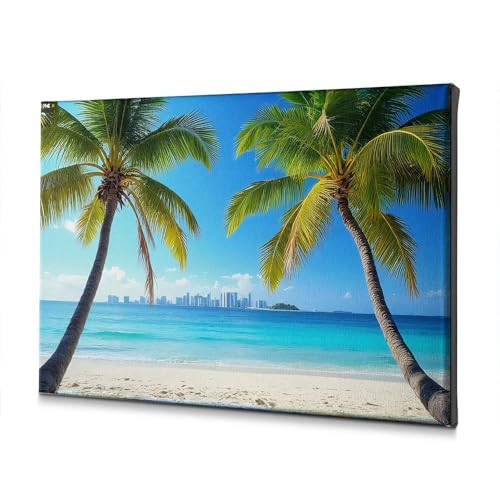 Toile murale paradis tropical avec palmiers et horizon urbain chic 40x60