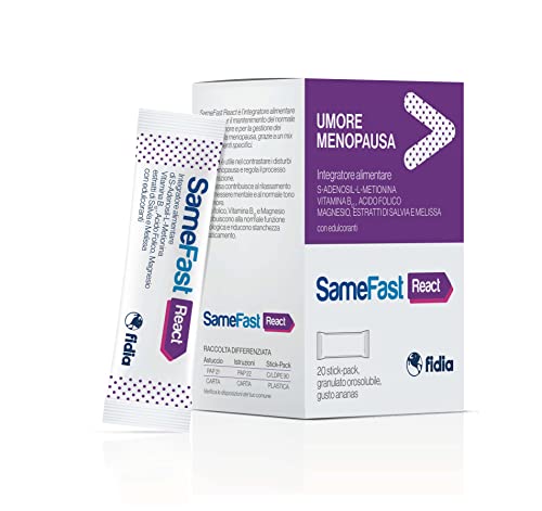 SameFast React è un prodotto della linea SameFast a base di SAMe, Acido Folico, Vitamina B12, Magnesio ed estratti di Salvia e Melissa