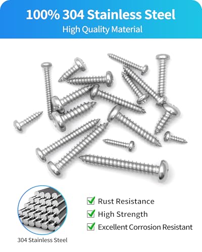 Set de 520 tornillos para madera de acero inoxidable DIVANC, cabeza plana Phillips, tamaño #4 a #12, longitud 3/8" a 1-1/2" miniatura 4