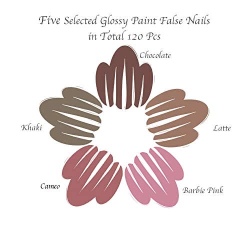 Image of 120Pcs Artificial Nails Extensions Combo in 5 Colors With Glue Stickers, Nail File & Wood Stick (Short Squoval02)