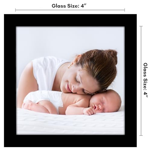 Americanflat 4x4 Picture Frame with Shatter-Resistant Glass - Streamline Collection - Thin Border Square Frame for Tabletop and Wall Display - Hanging Hardware and Easel Stand Included - Black
