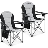 KingCamp - Silla de Camping Plegable Resistente para Adultos, Juego de 2, 160 kg, sillas de Camping con Ajustable Soporte Lumbar y Bolsa isotérmica, Respaldo Alto, Silla para jardín y Pesca, Color