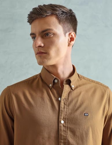 Image of Arrow Sport Solid Slim Fit Cotton Shirt for Men - Full Sleeve Mens Casual Shirts