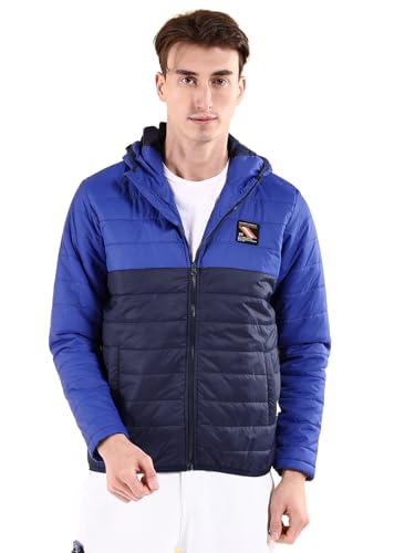 Image of The Indian Garage Co Regular Fit Colourblocked Hooded Puffer Jacket