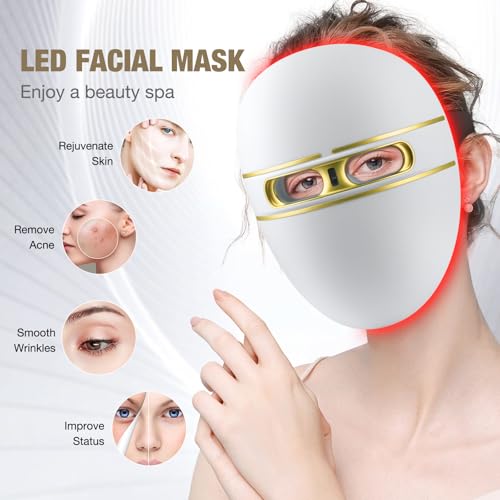 F FIWENE Pro-Grade FSA LED Light Therapy Facial Mask-Red & Blue Light Anti Aging for Face-HSA Salon Treatment for Acne, Wrinkles & Redness at Home,Ideal Skincare Device for Birthday, Mom Gift