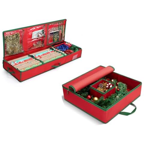 MaidMAX Christmas Wreath Storage Container 30 inch + Christmas Wrapping Paper Storage Bag Cover
