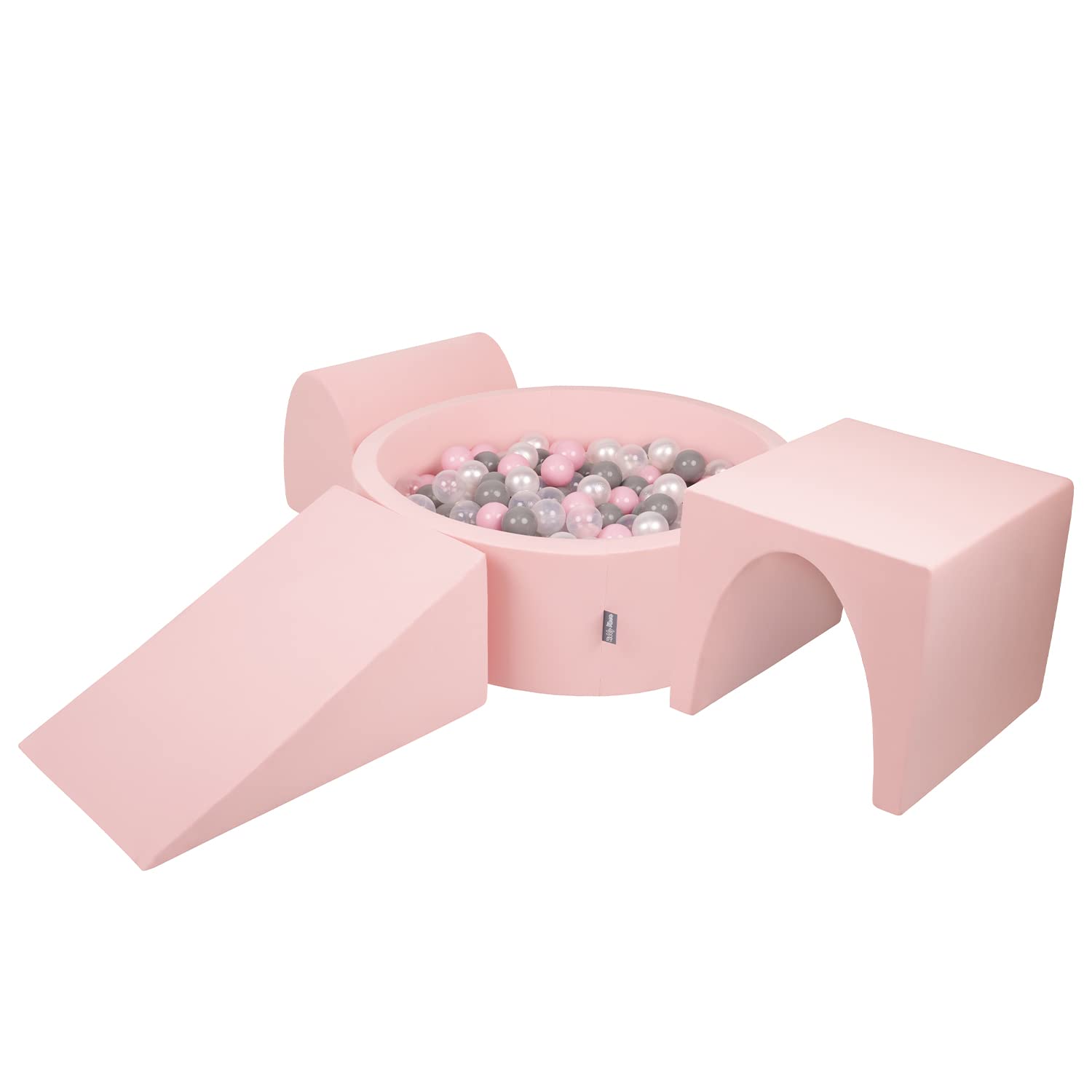 KiddyMoon Foam Playground For Kids With Round Ballpit (200 Balls ∅ 7Cm/2.75In) Soft Obstacles Course And Ball Pool, Pink:Pearl/Grey/Transparent/Powder Pink — image 1
