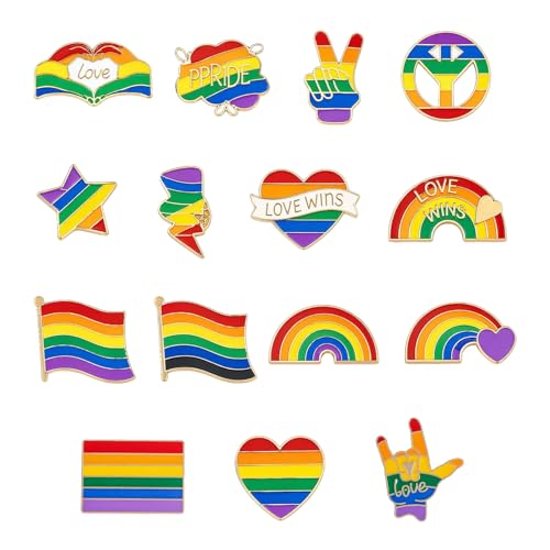 15Pcs Pride Lapel Pins Rainbow Gay Pride Pin Brooches LGBTQ Heart Flag Badges for Enamel Brooch Clothing Bag Hat Men Women Clothes Backpacks Decor Accessories Commemorative Gift