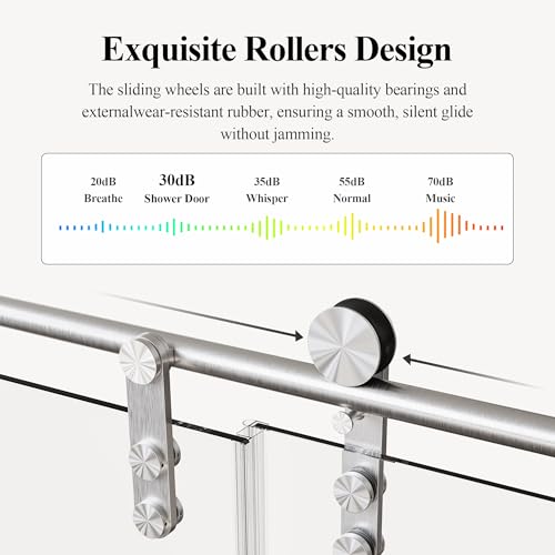 Image of 46-48 inch W x 76 inch H Frameless Sliding Shower Door, Safety Bathroom Single Sliding Glass Doors with 5 /16 inch (8mm) SGCC Tempered Glass, Stainless Steel Towel Rail and Auxiliary Handle, Brushed Nickel