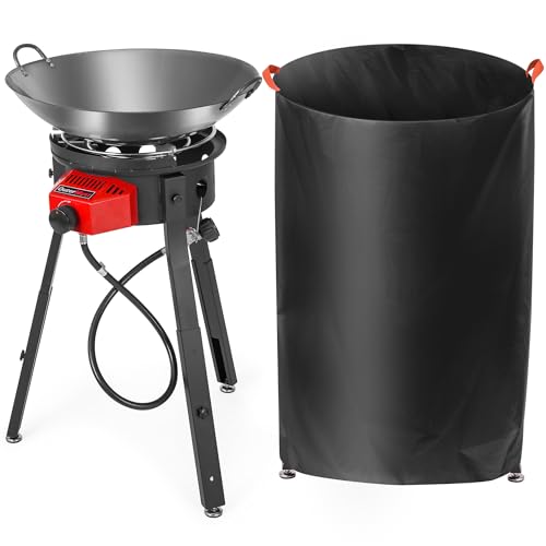 OuterMust Outdoor Cooker Wok Station with Cover, Iron Wok, Electronic Ignition and Burner 54000 BTU for BBQ, Backyard