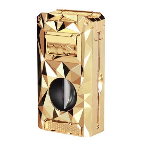 Encendedor de antorcha con llama de chorro resistente al viento, cortador en V integrado y aguja, encendedor de metal de gas butano recargable, encendedores multifuncionales todo en uno para velas