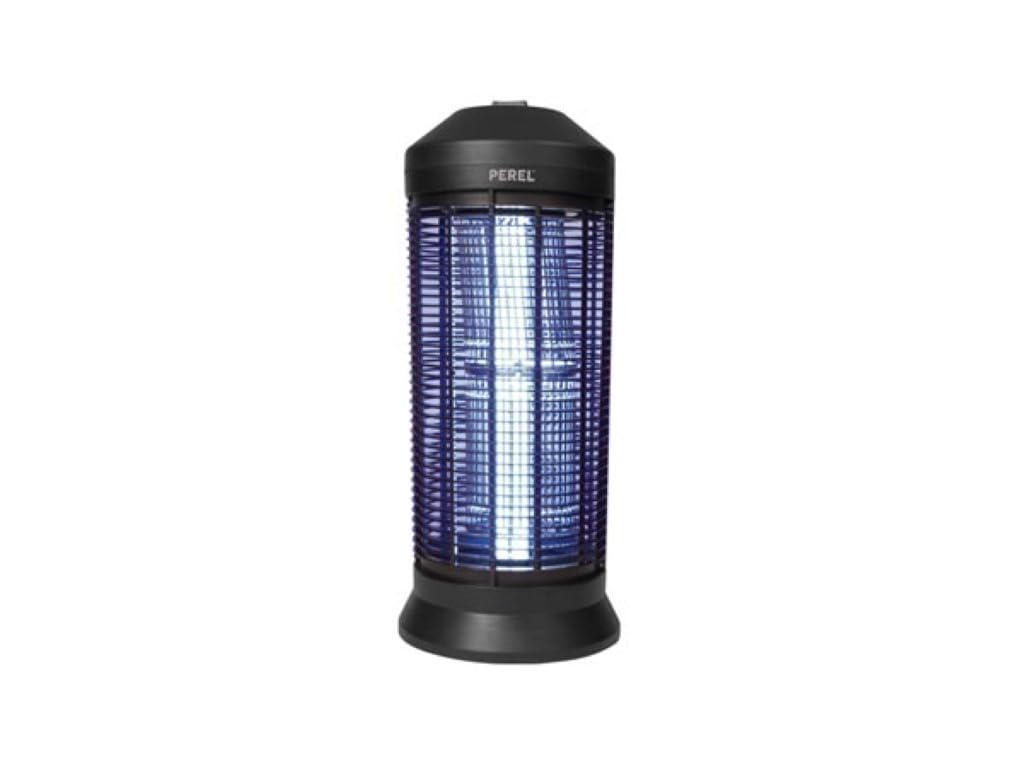Perel Elektrischer LED UV Insektenvernichter, 4000V Hochspannungsgitter, leiser Betrieb, abnehmbare Auffangschale, 600 m² Abdeckung, IP24 für Innen und Außen, leistungsstarker 36 W Insektenkiller