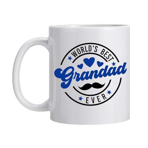 Fugifting Worlds Best Grandad Ever Coffee Mug 11-OZ Ceramic Modern Glossy Blue & Black Text Dishwasher & Microwave Safe Grandad Gifts for Fathers Day Birthday Christmas