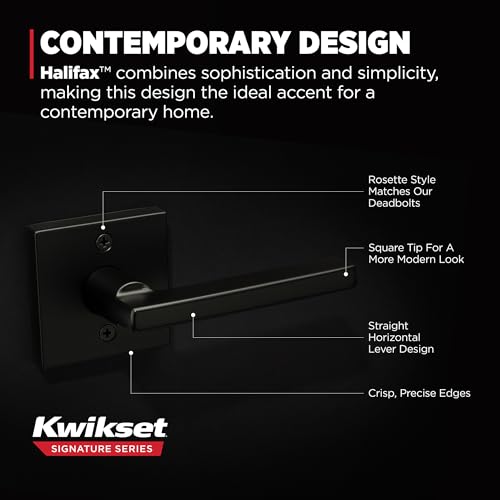 Image of Kwikset Halifax Dummy Door Handle, Single Sided Lever for Closets, French Double Doors, and Pantry, Matte Black Non-Turning Reversible Interior Push /Pull Lever, with Microban Protection