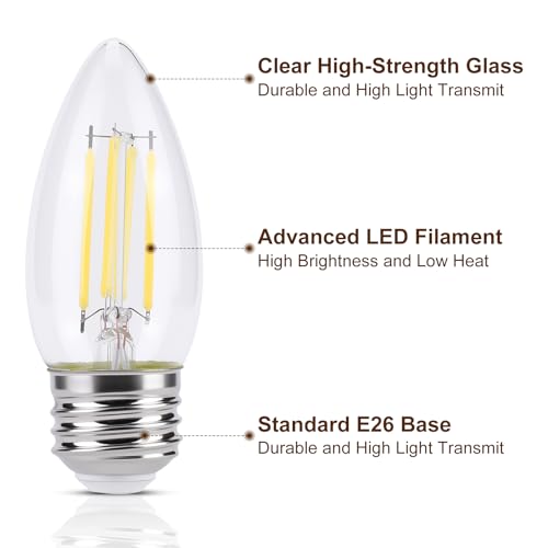 KINUR E26 led Bulb 40W Candelabra Light Bulbs,B11 LED Chandelier Bulbs,5000K Warm White Decorative Candle Bulb,for Ceiling Fan Home Decor 4-Pack — view 2