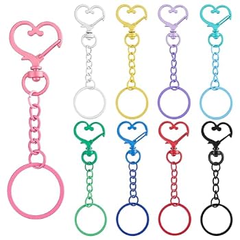 AHANDMAKER 45Pcs 9 Colors Heart Keychain Clasp DIY Set Heart-Shaped Clasps with Key Rings Metal Keychain Clip Bulk Love Hooks Keys Wallet Accessory for Keychains Lanyard Charm Bag...