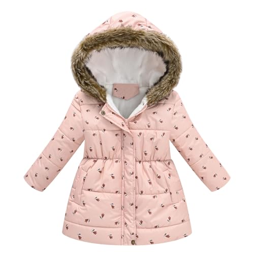 2025 Abrigo de invierno con estampados de dibujos animados para niños pequeños y niñas, chaqueta gruesa a prueba de viento con cremallera cálida, ropa exterior yoga para mujer de manga larga, Rosa