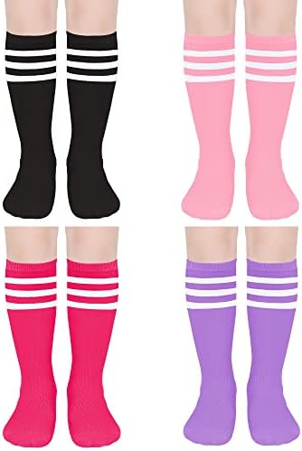 DOOVID Toddler Soccer Socks Kids Girls Boys Soccer Socks Knee High Tube Socks Sport Uniform Stockings Black White, Pink White, Rose White, Purple White