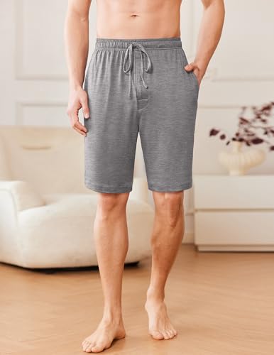 Image of Ekouaer Men's Pajama Shorts Soft Sleepwear Bottoms Elastic Waistband Loungewear Breathable Men Shorts with Pockets