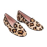 Hochfrontballerina Faye als Pantoffel aus leopardenbedrucktem Poni mit Gummisohle, Innensohle aus Leder und Textilfutter