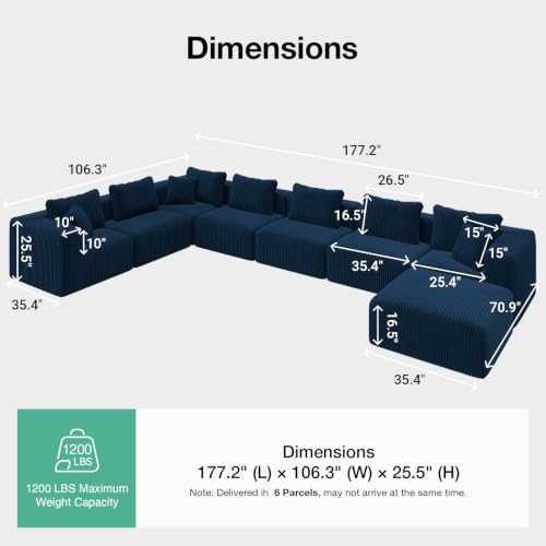 Image of Novilla 177 inch Modular Sectional Sofa, U Shape Extra Large Sectional Couch, Modern Cloud Design with Smarts Coil Support, Boneless Sectional Couch for Living Room Apartment, No Assembly Required, Blue