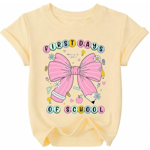 Happy First Day of School Shirt Kids Toddler Girls Kindergarten Back to School Gift Tee Tops 4-12Y