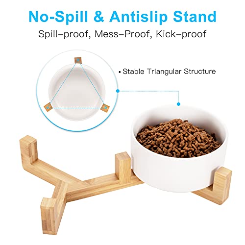 Dog Bowl, Raised Dog Food and Water Bowl, Ceramic Dog Bowl Set with Non-Slip Wood Stand for Medium Sized Dog and Cat, 28… - Image 3