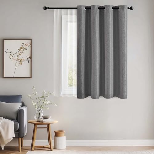 jinchan Linen Textured Curtain 63 Inch Length for Living Room Room Darkening Thermal Insulated Grommet Top Window Drape for Bedroom 52x63 Grey 1 Panel