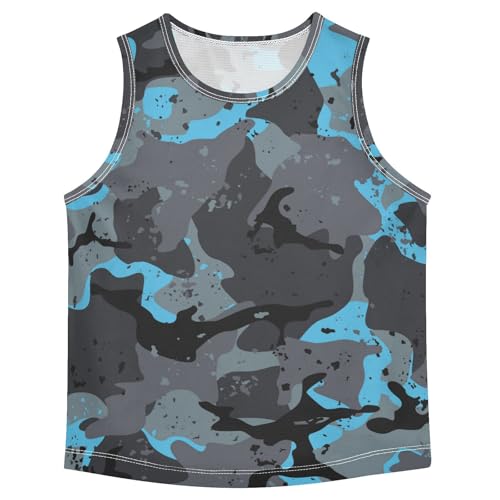 susiyo Modern Blue Gray Camo Boys Sleeveless Tank Top Toddler Athletic T Shirts