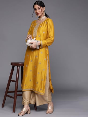 Image of Libas Embroidered Silk Straight Kurta for Women